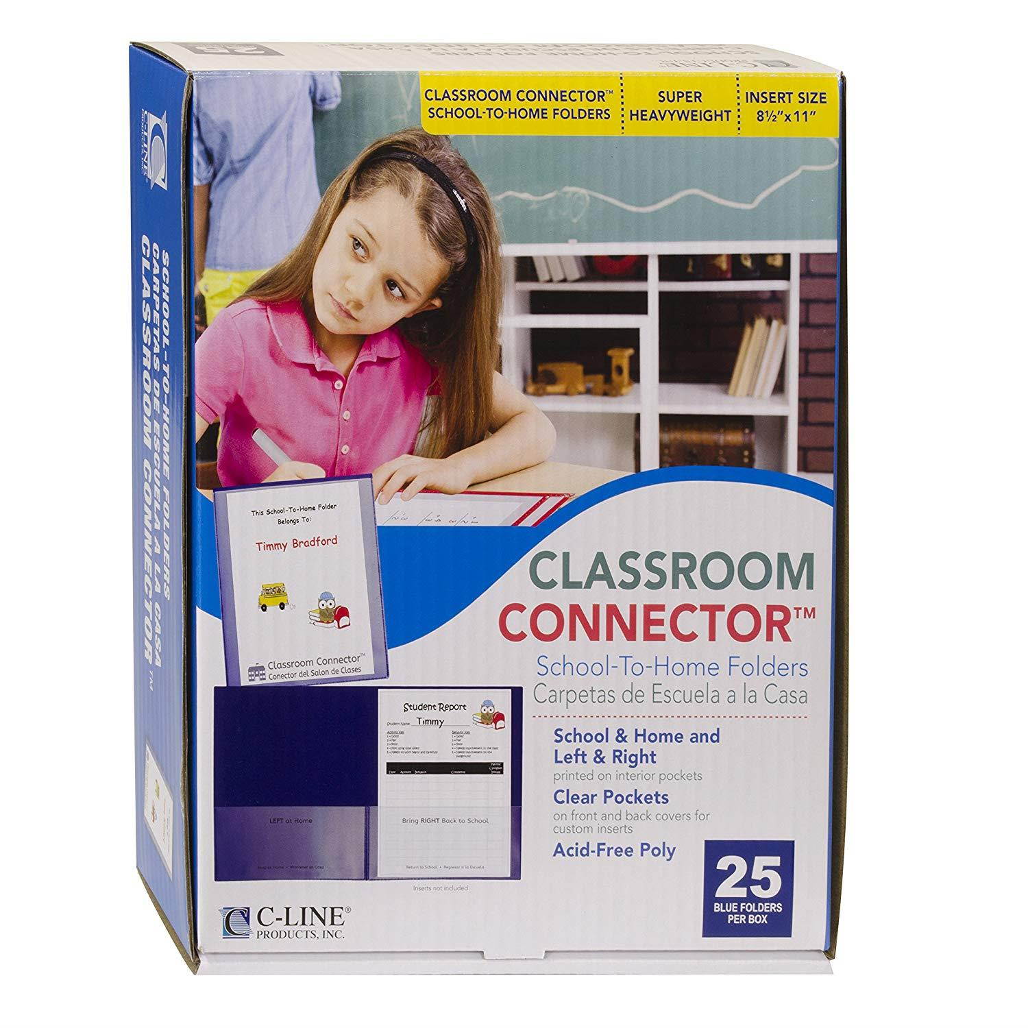 C-Line Classroom Connector School-to-Home Folders, Blue, 25 per Box (32005)