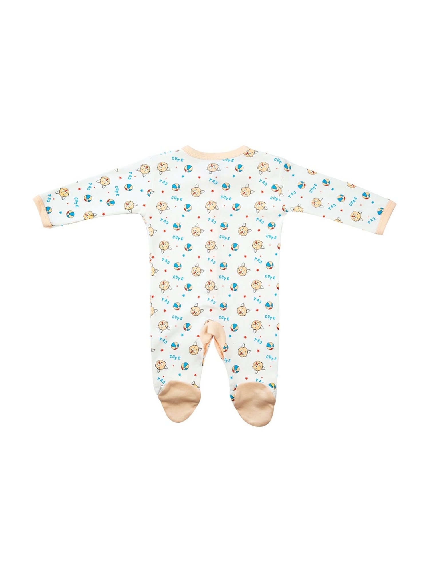 Mee Mee Kids Peach & White Cotton Printed Full Sleeves Bodysuit Set