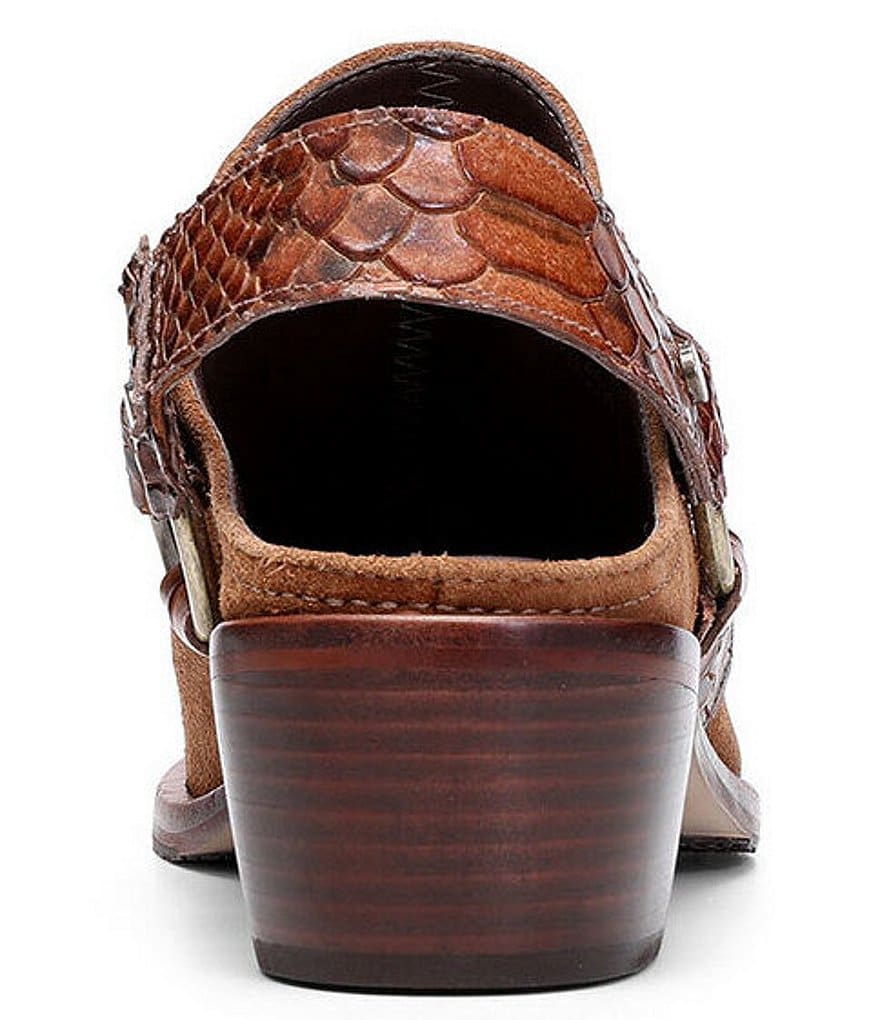 Donald Pliner Mazzy Suede Snake Print Harness Western Mule Shooties