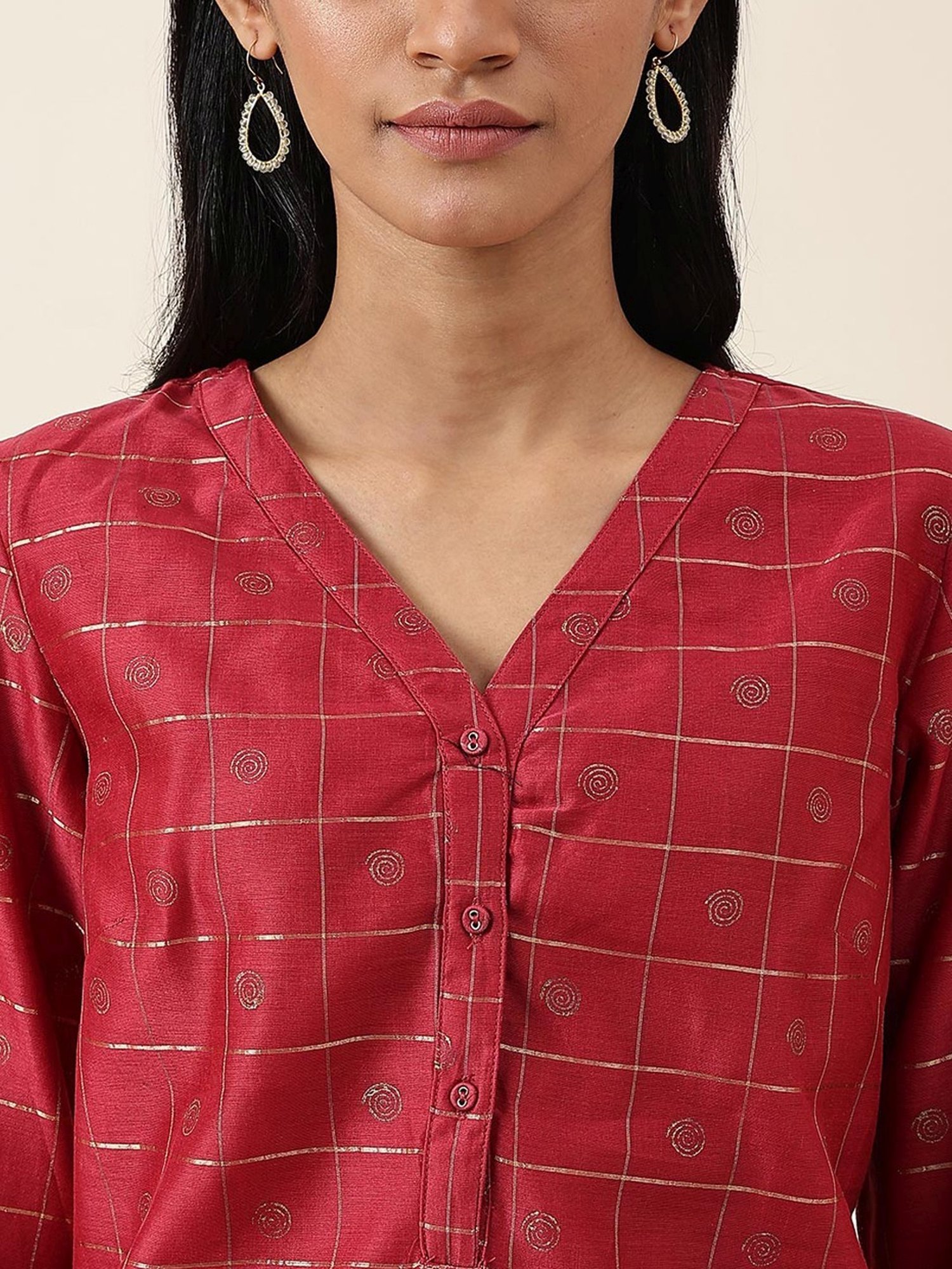 Fabindia Maroon Printed Top