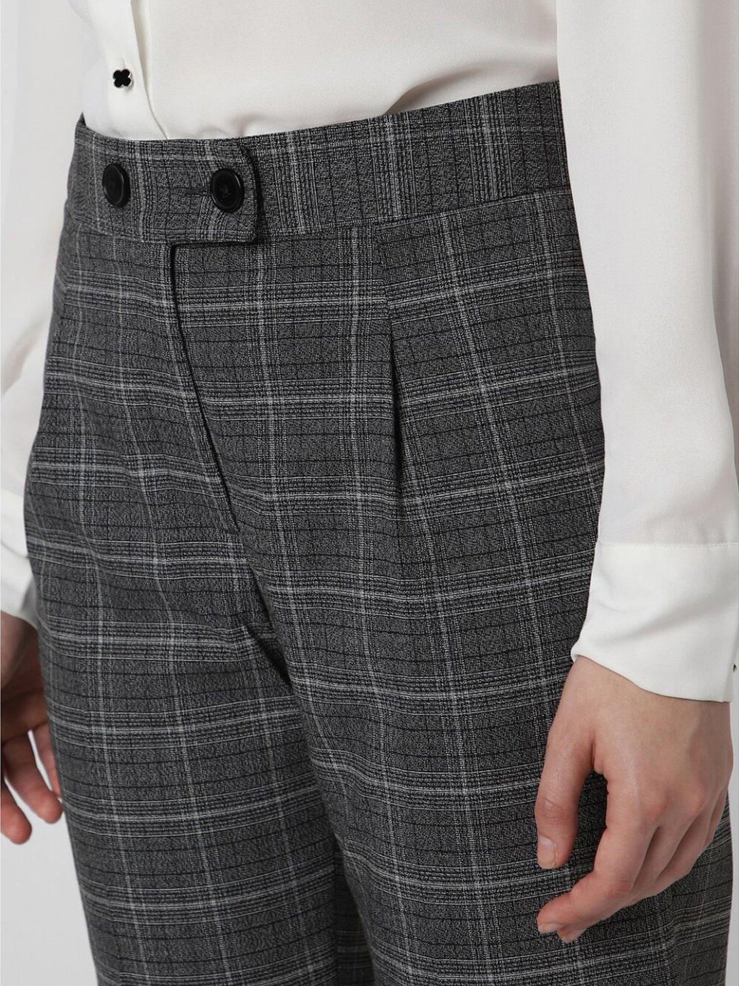 Van Heusen Grey Cotton Chequered Formal Trouser