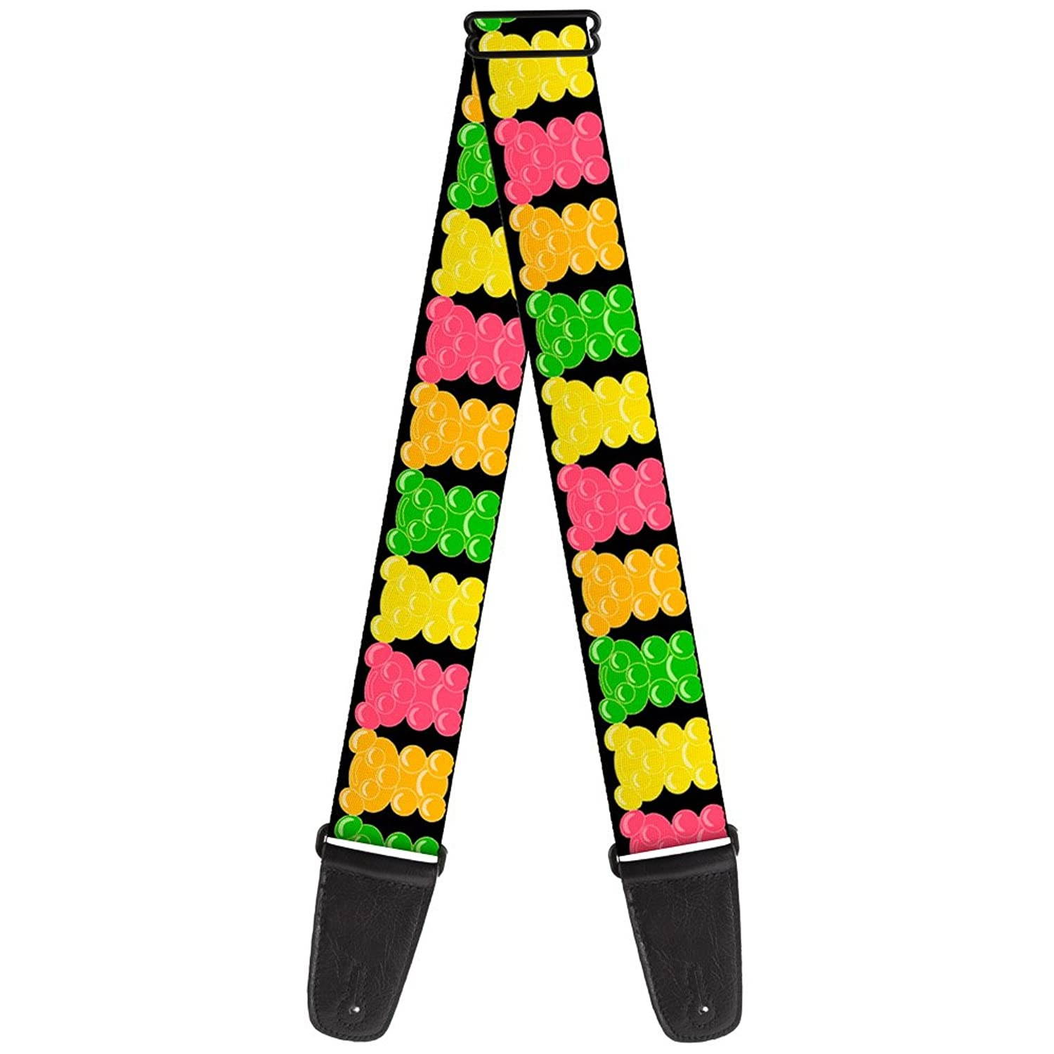 Guitar Strap Gummy Bears Cartoon Black Red Yellow Green 2 Inches Wide