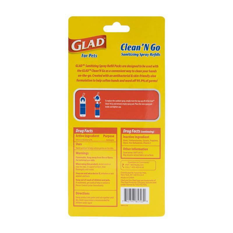 Glad Sanitizing Spray Refills for Clean & Go Dog Waste Bag Dispenser - 2pk