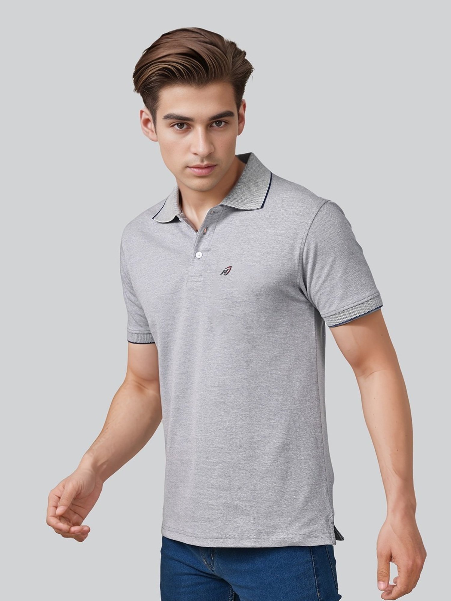 Lux Nitro Light Blue Cotton Regular Fit Texture Polo T-Shirt