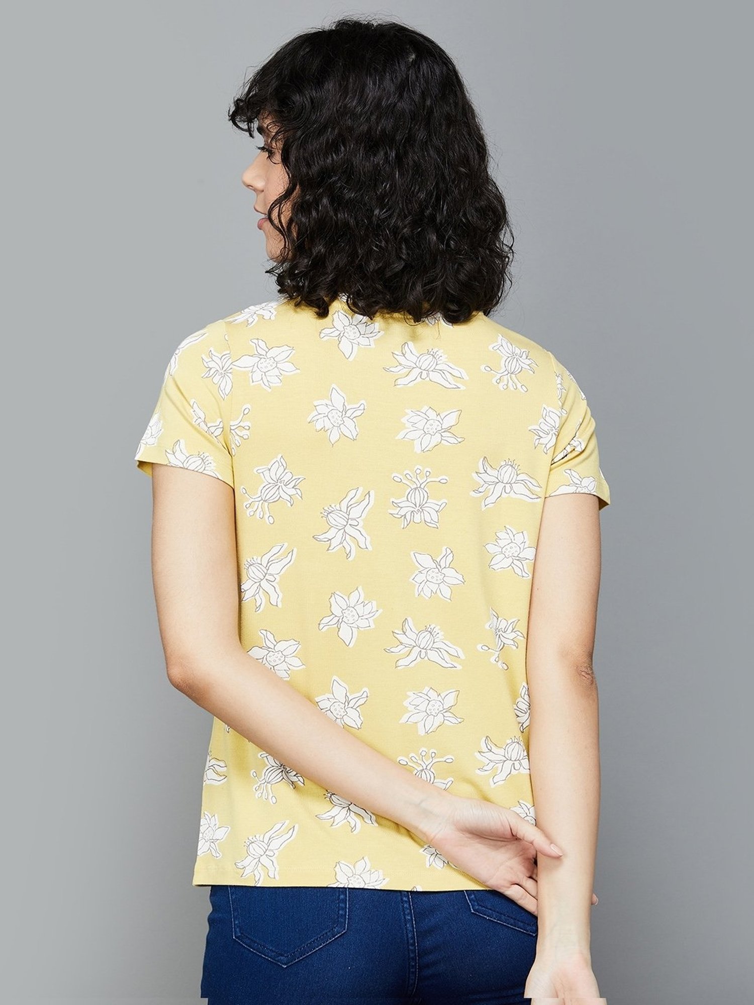 Colour Me by Melange Yellow Printed T-Shirt