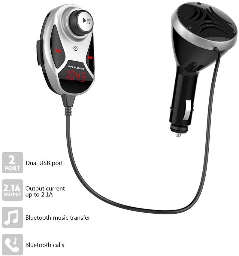 EinCar Bluetooth Car FM Tranmitter Wireless Radio Adapter with Dual USB Ports Phone Charging Car Kit MP3 Player Support MP3/WMA & Hands-Free Calling