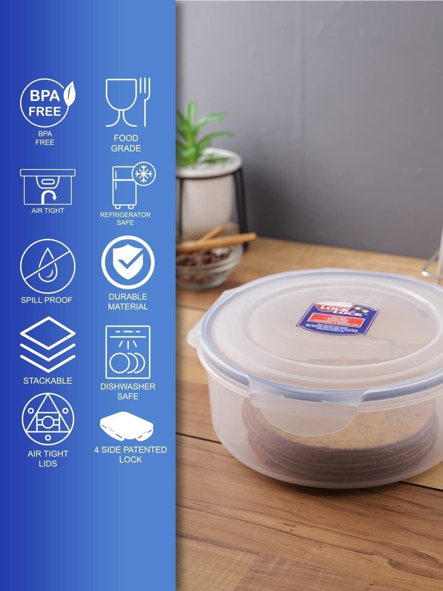 Lock & Lock Transparent Plastic Round Nestable Container - 1.9 l