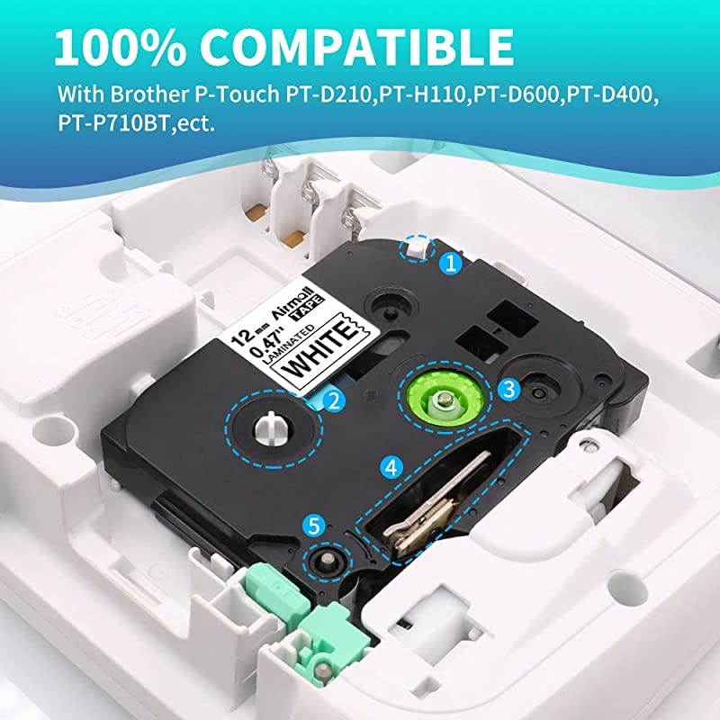 Compatible Label Tape Replacement for Brother P-Touch Label Maker Tape TZe-231 TZ-231, 12mm 0.47 Inch Black on White TZe TZ Tape, for P Touch PT D210 PT 1090 PT-H100 PTD400AD (5-Pack)