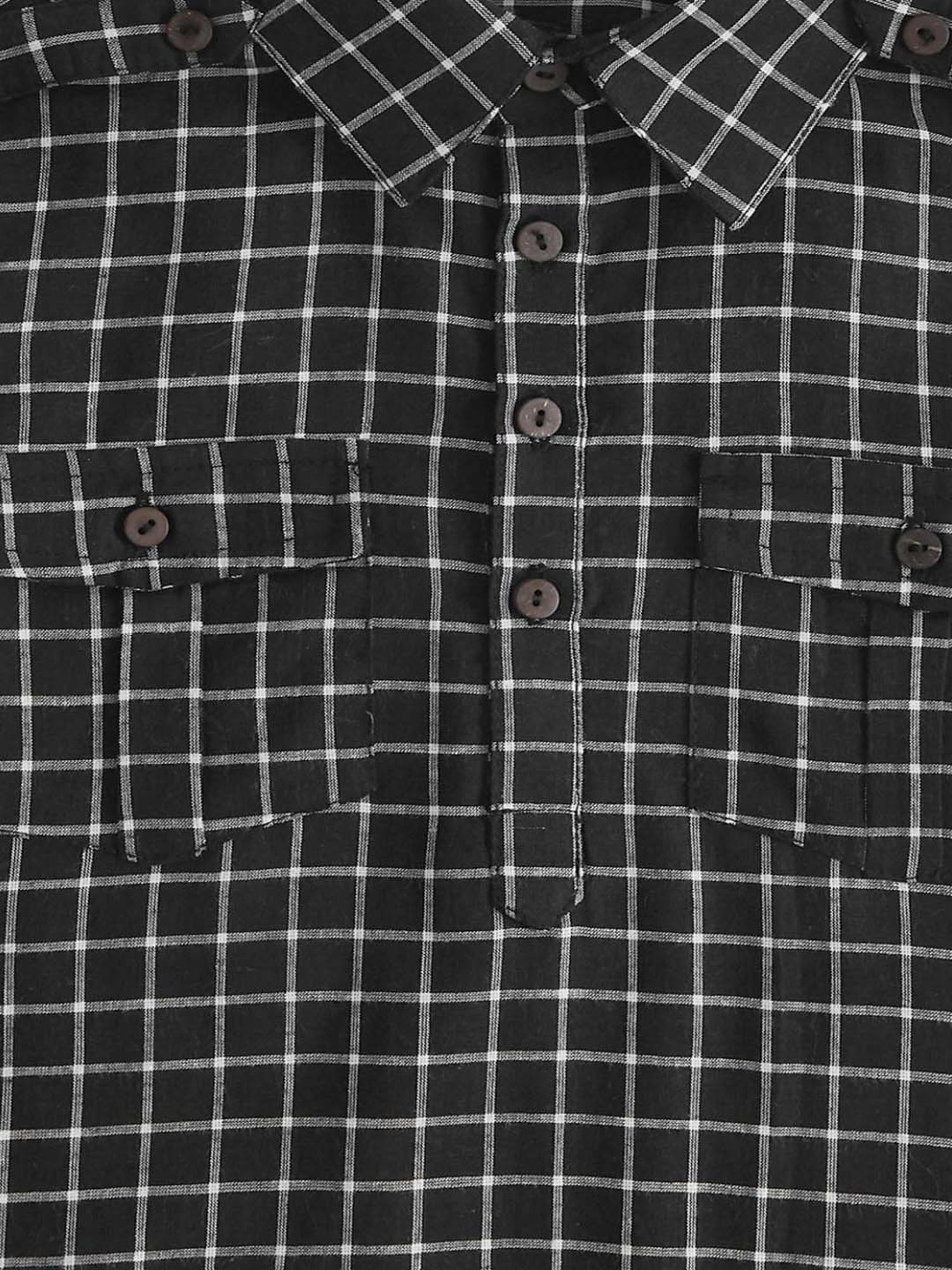 Pantaloons Baby Kids Black Cotton Chequered Full Sleeves Kurta