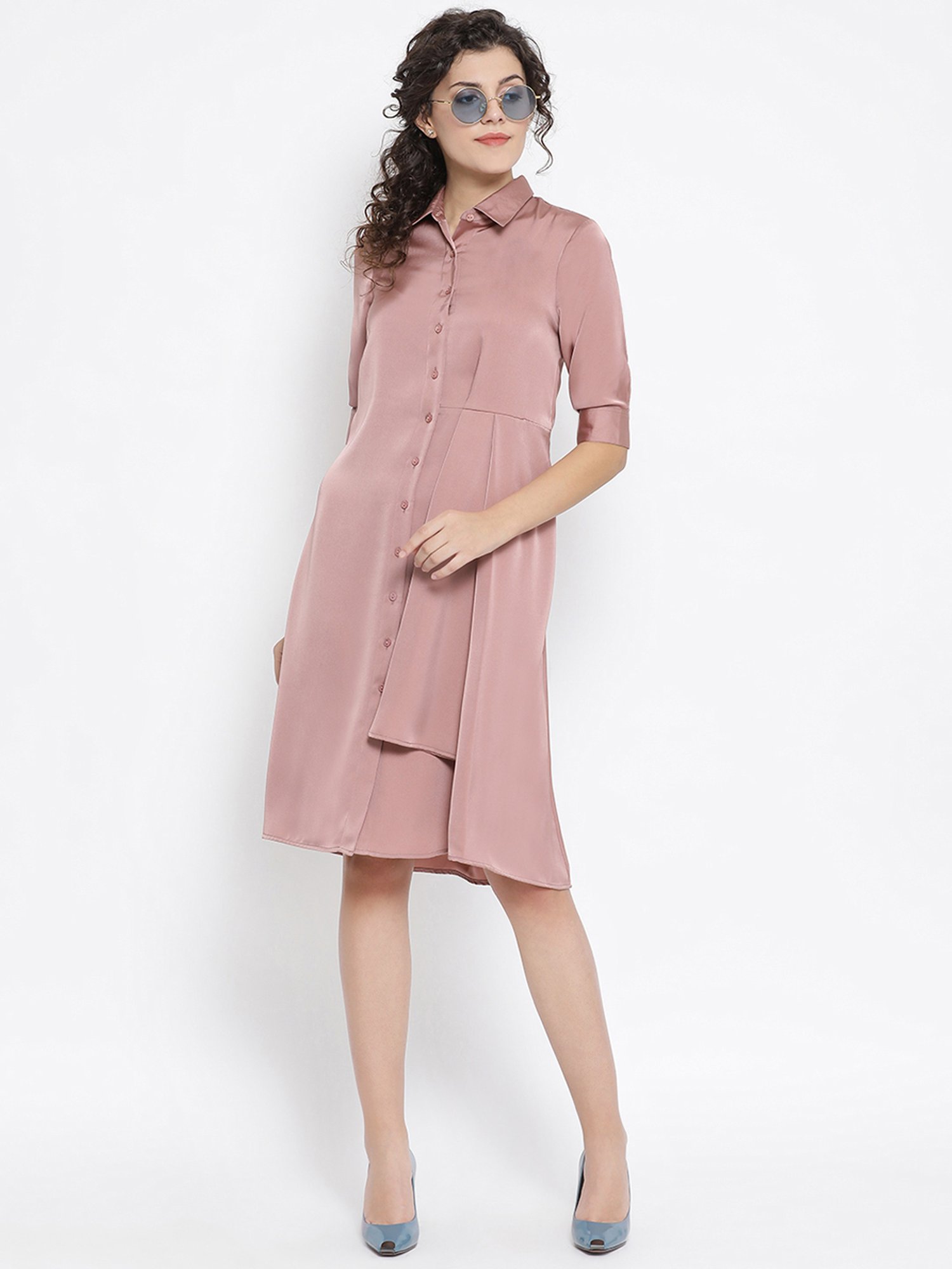 Office & You Pink Dress With Grey Flower Bunch Brooch