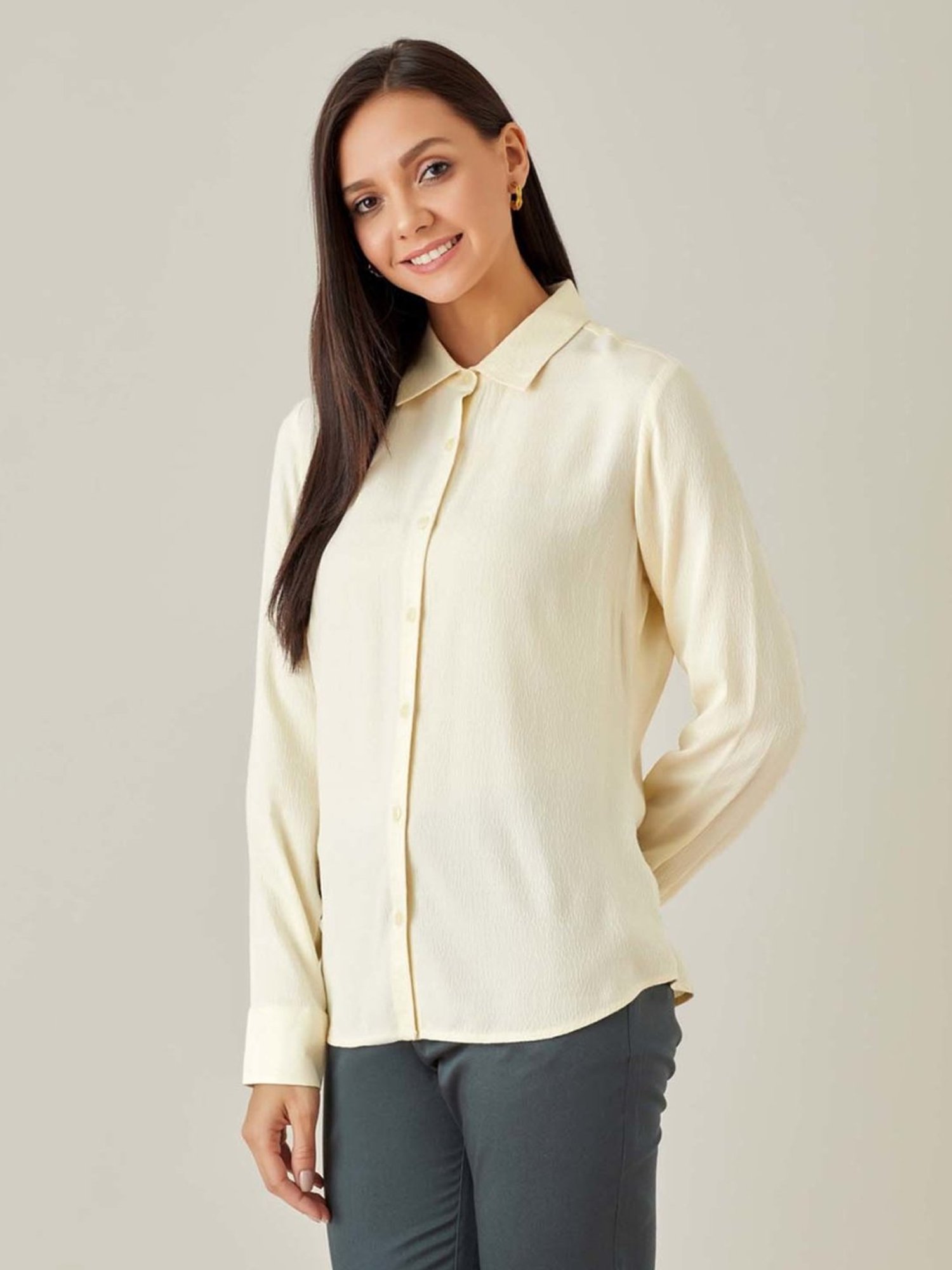 Qua Cream Textured Dobby Shirt