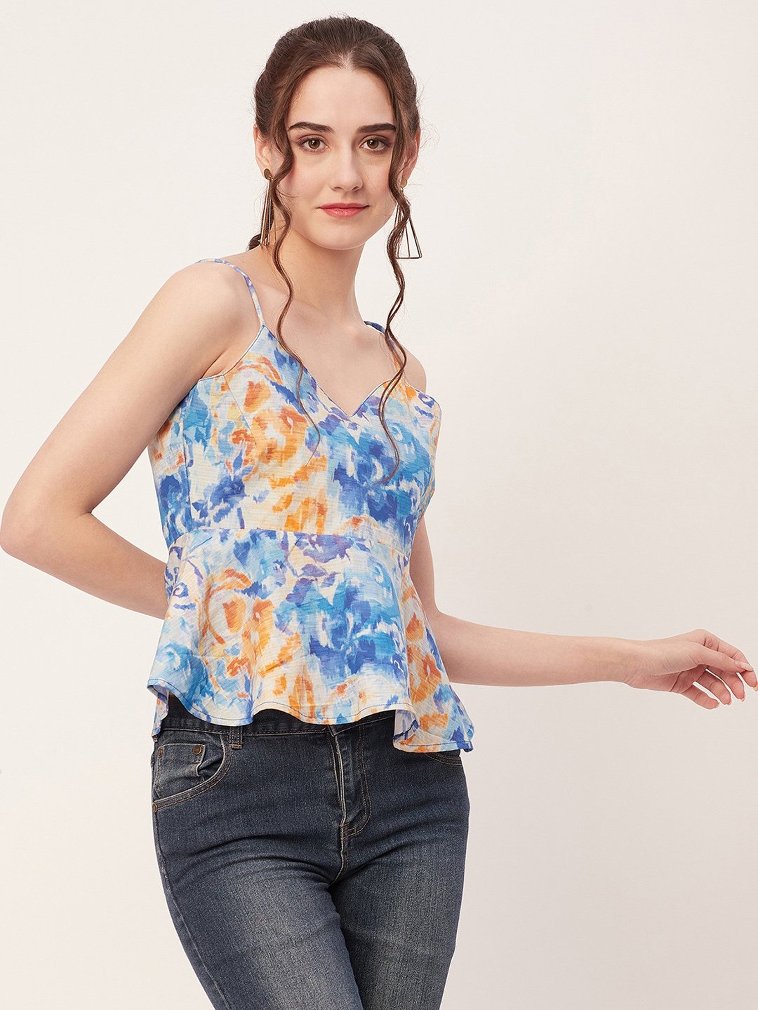 Moomaya Multicolor Printed Peplum Top