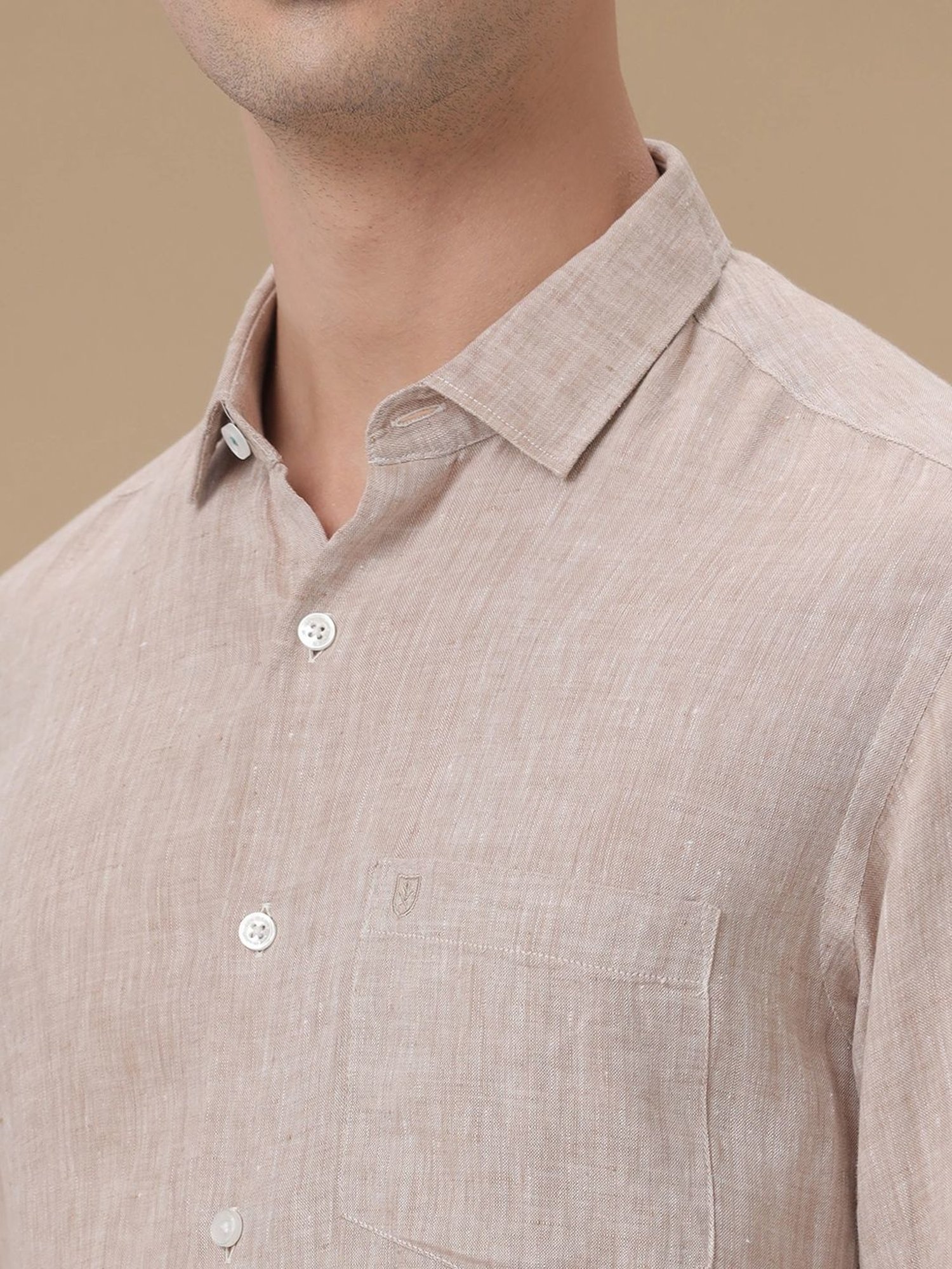 Linen Club Beige Linen Contemporary Fit Texture Shirt
