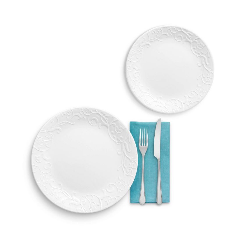 Corelle 18pc Vitrelle Embossed Bella Faenza Dinnerware Set White