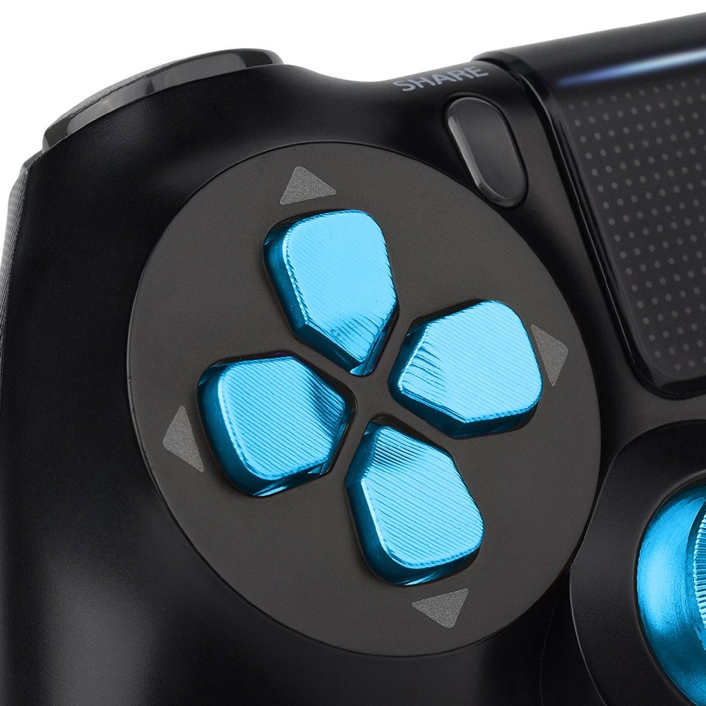 XFUNY(TM) Metal Bullet Buttons ABXY Buttons + Thumbsticks Thumb Grip and Chrome D-pad for Sony PS4 DualShock 4 Controller Mod Kit (Blue)