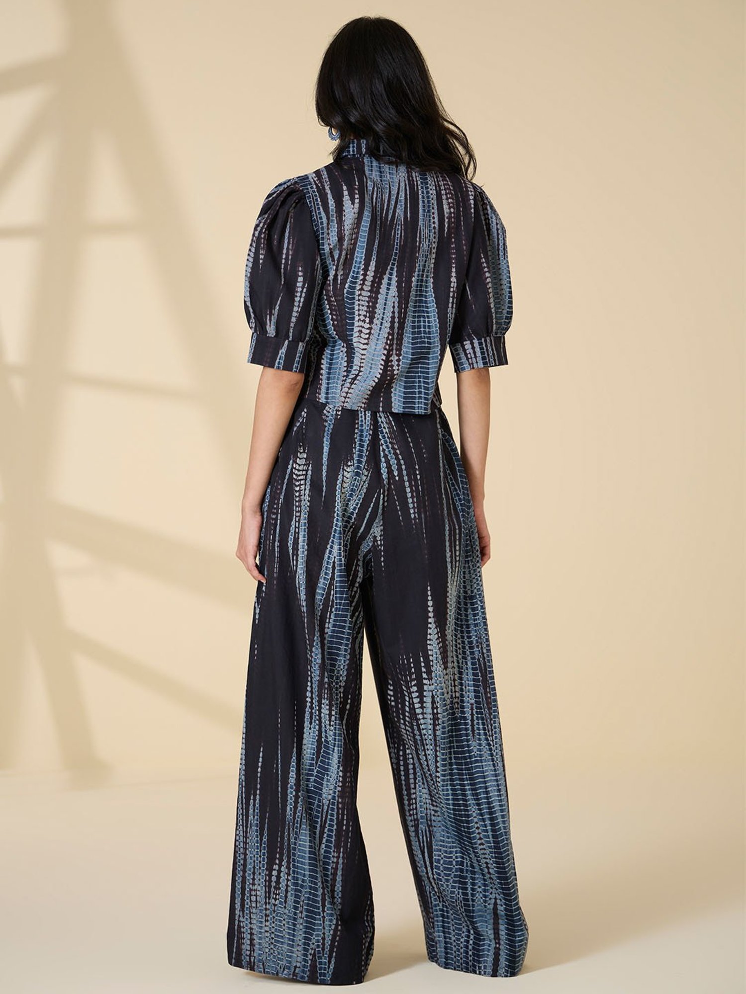 Okhai Black Cotton Printed Relaxed Fit High Rise Pants