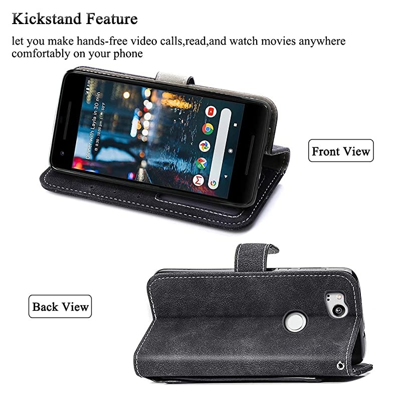 Pixel 2 Wallet Case,Luxury Leather Phone Cases with Credit Card Holder Slot Stand Kickstand Shockproof Rugged Book Flip Folio Protective Cover for Google Pixel2 Black