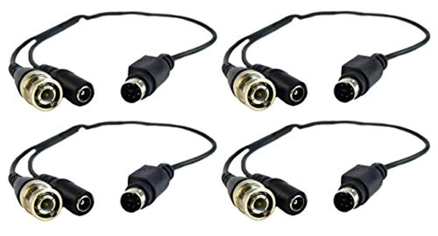 4 pack lorex cable rca to 4-6 pin male din connector dvr cctv side