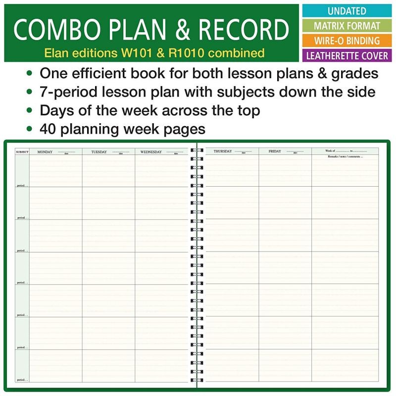Combination Plan and Record Book: One efficient 8-1/2" x 11" book for lesson plans and grades combines W101 and R1010 (PR7-10)