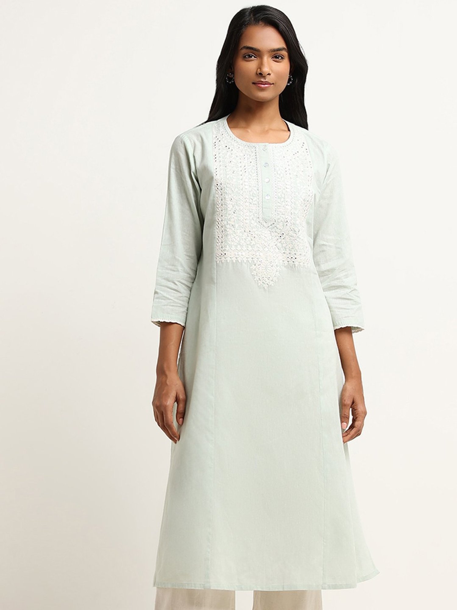 Utsa by Westside Mint Mirror Embroidered Kurta