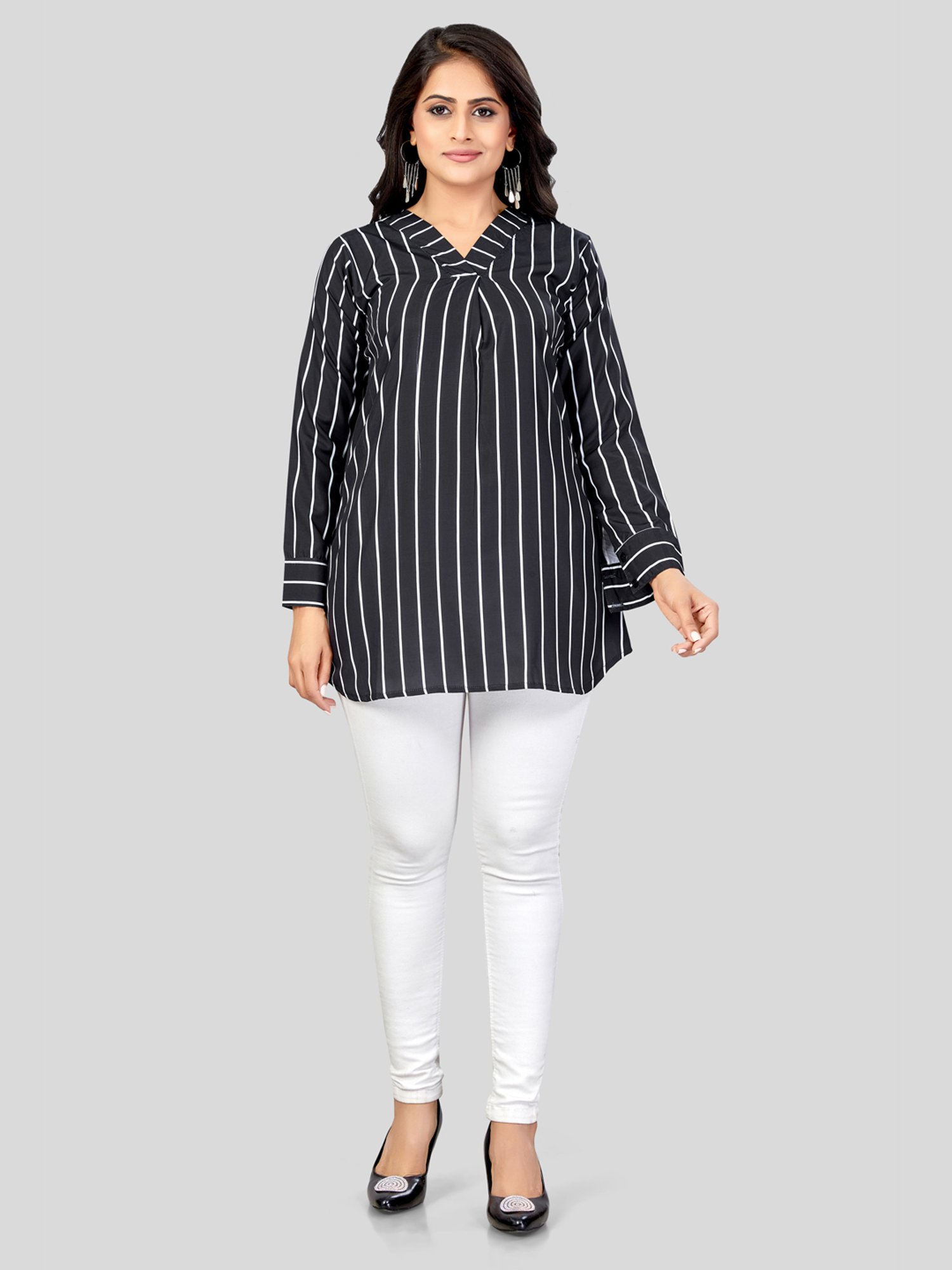 Saree Swarg Black Striped Short Kurti