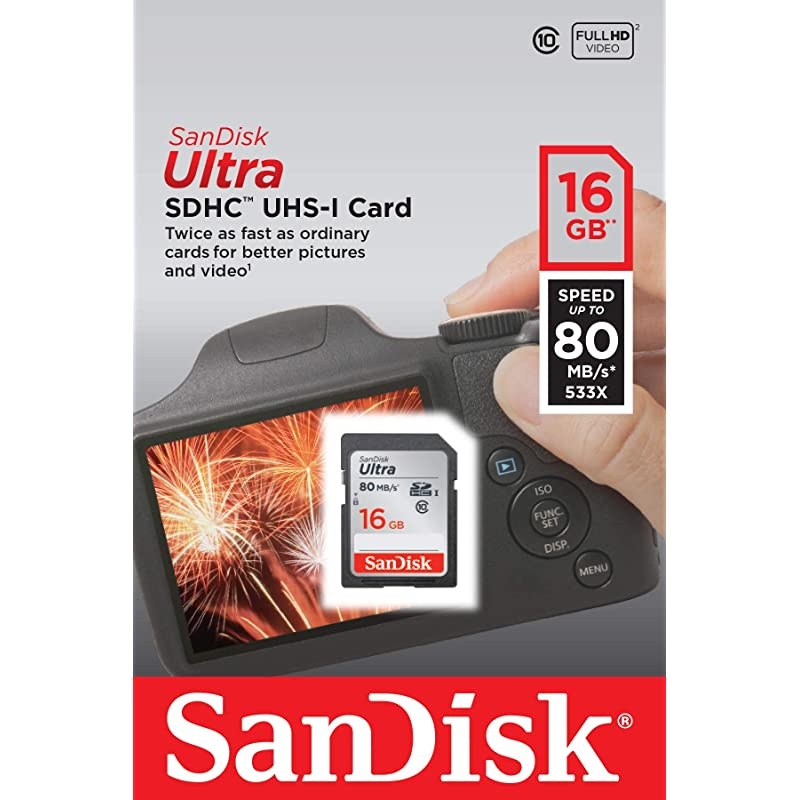 Ultra 16GB Class 10 SDHC UHS-I Memory Card up to 80MB/s (SDSDUNC-016G-GN6IN)