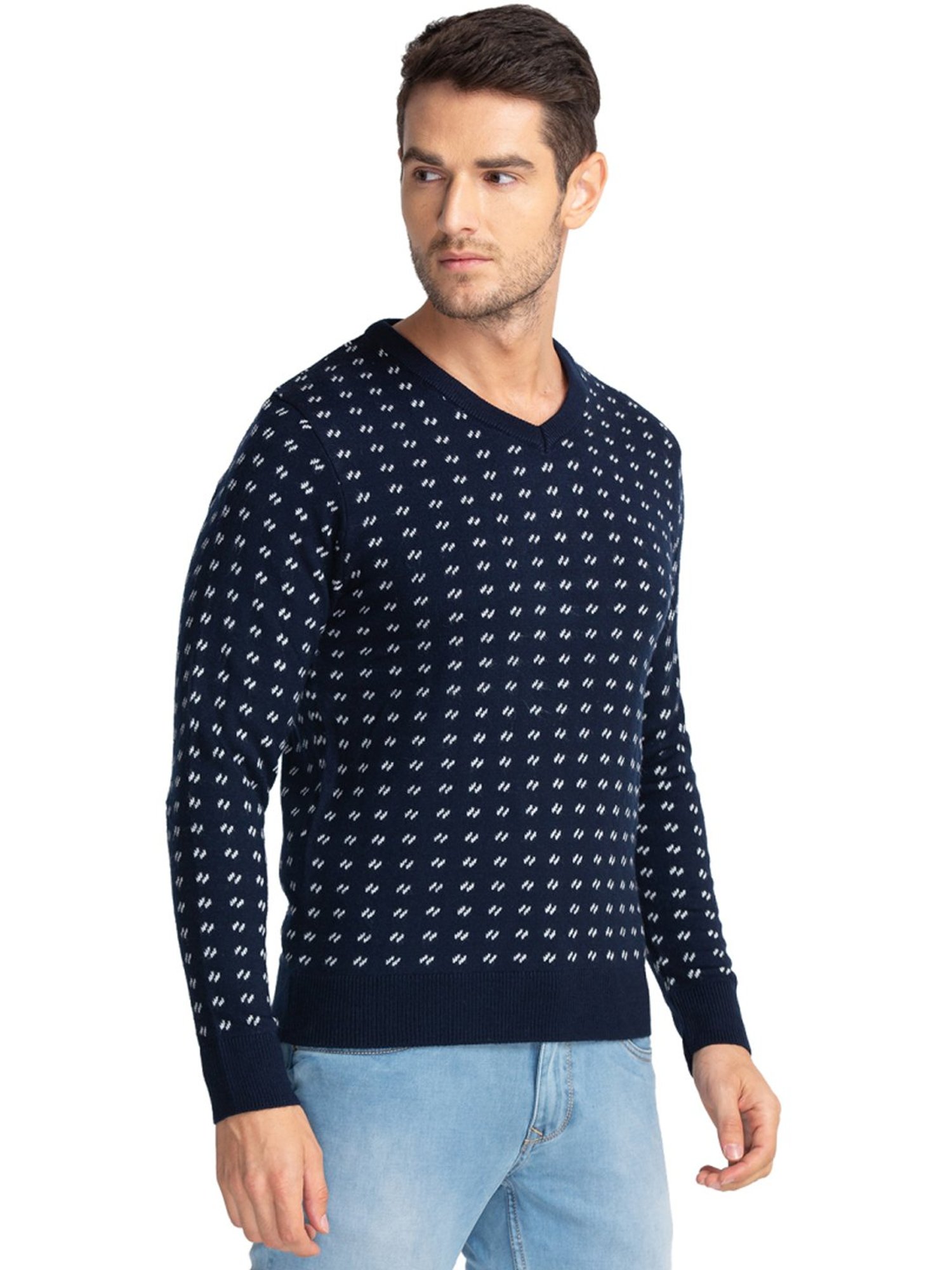 Parx Blue Regular Fit Printed Sweaters