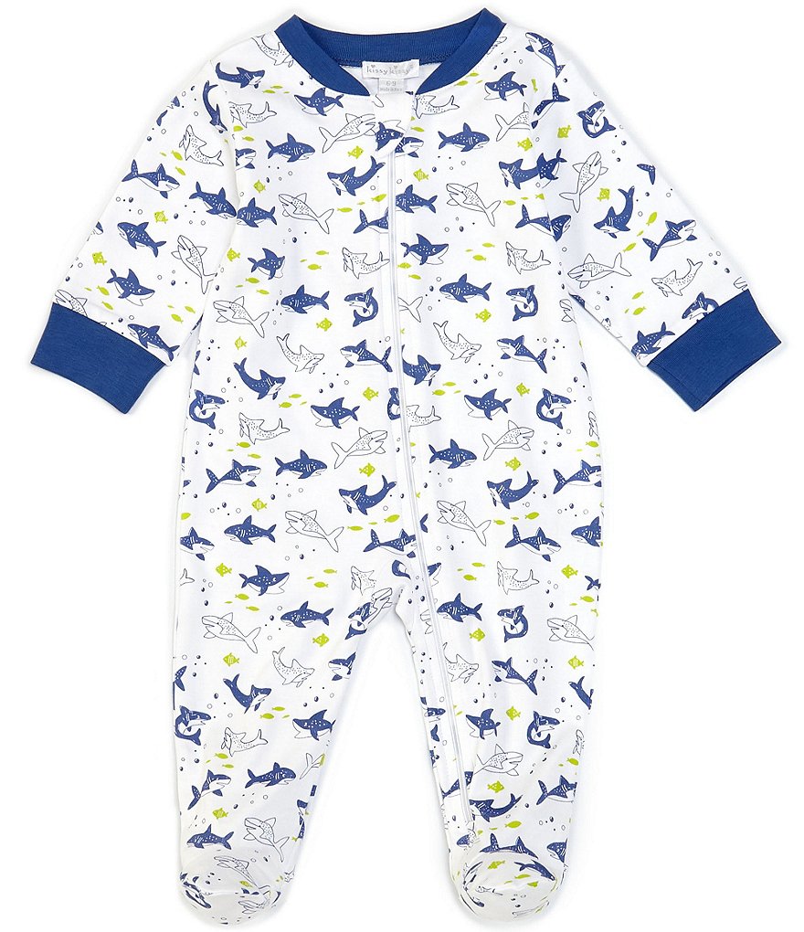 Kissy Kissy Baby Boys Newborn-9 Months Shark Print Footed Zip Coverall
