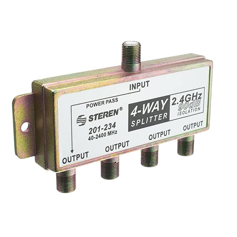 F-Pin (Coax) Splitter, 4 Way, 2 GHz 90dB, 1-DC Passing