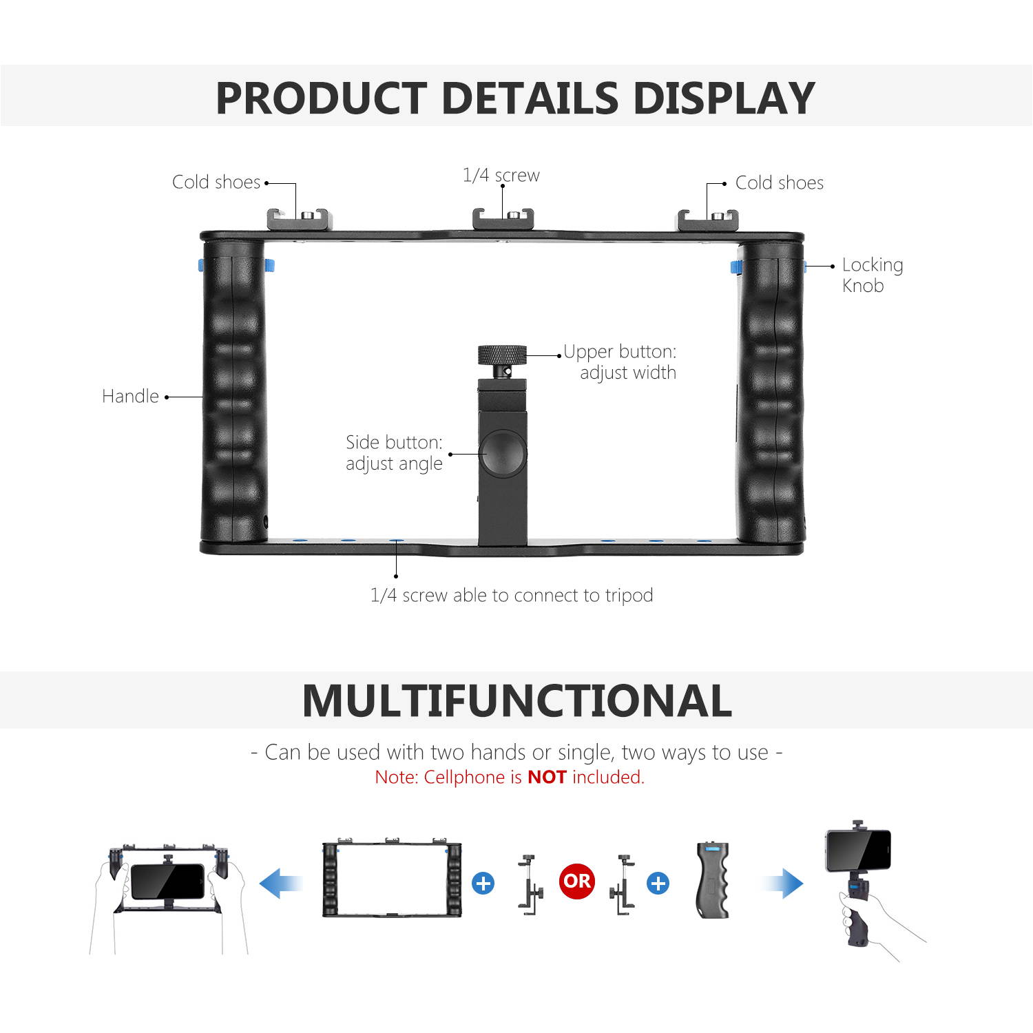 Neewer Aluminum Smartphone Video Rig, Filmmaking Case, Phone Video Stabilizer Grip Tripod Mount for Videomaker Film-Maker Video-grapher Compatible with iPhone 11 11 Pro 11 Pro Max X Xs Huawei Samsung