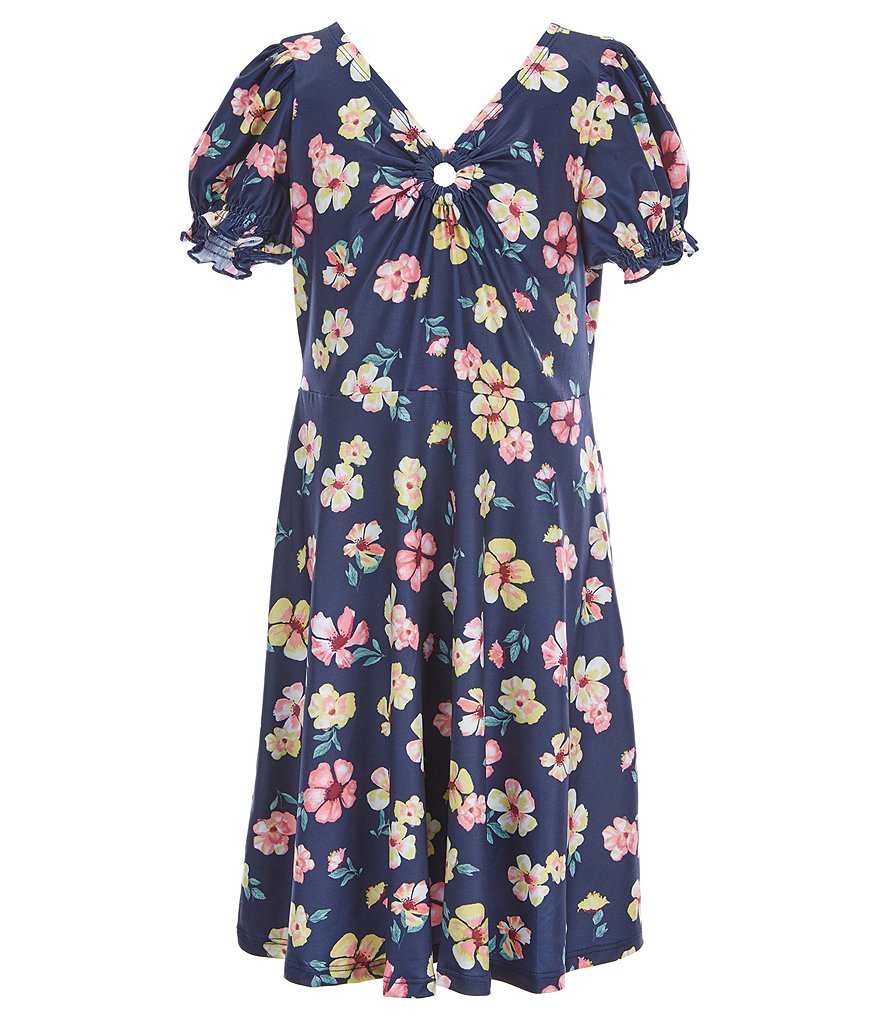 Poppies and Roses Big Girls 7-16 Short-Sleeve Floral Printed Yummy O-Ring A-Line Dress