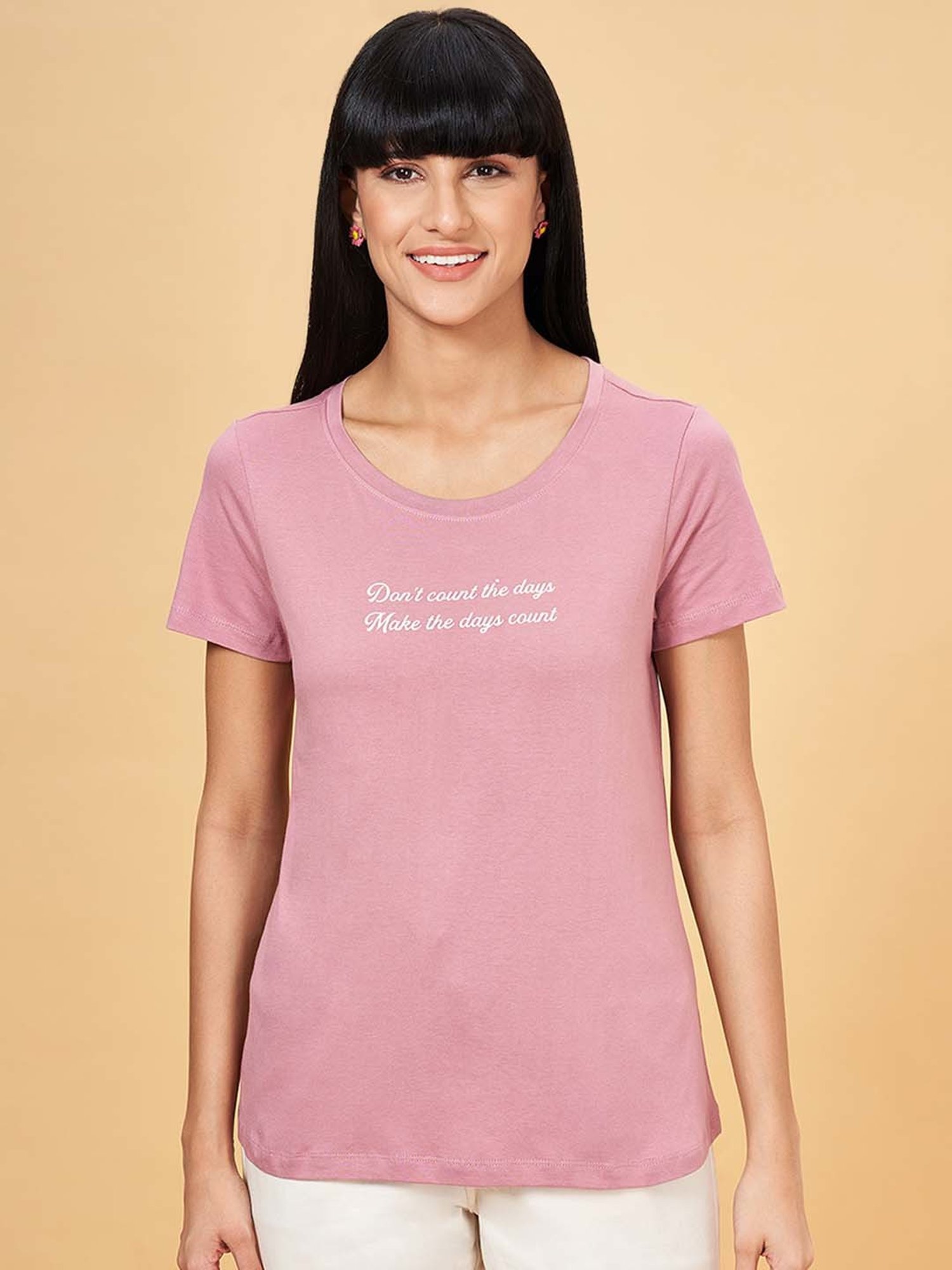 Honey by Pantaloons Pink Cotton Printed T-Shirt