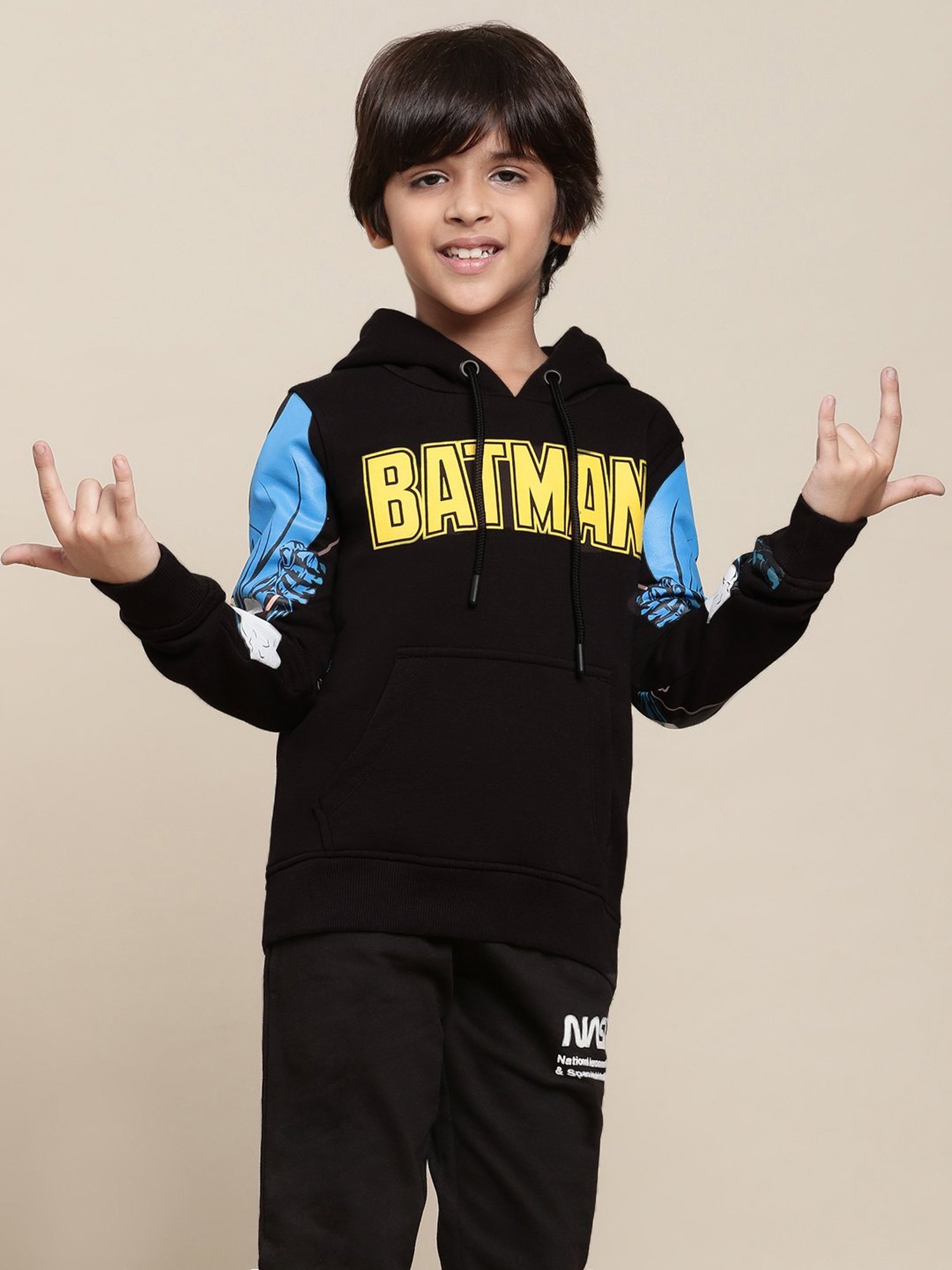 Kidsville Batman Printed Black Hoodie For Boys