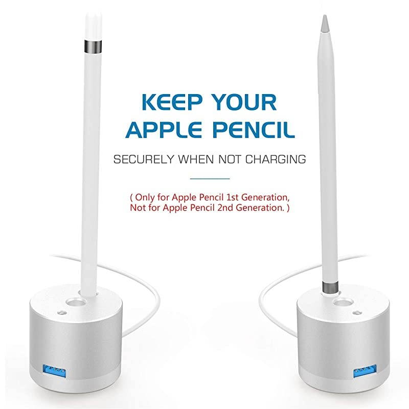 LED Charge Indicator Charging Stand Compatible with Apple Pencil 1st Gen Aluminum Charger Dock Pencil Holder Fit iPad 102 2019 iPad Pro 129 105 97 iPad Air 3Mini 5 2019 Pen Silver