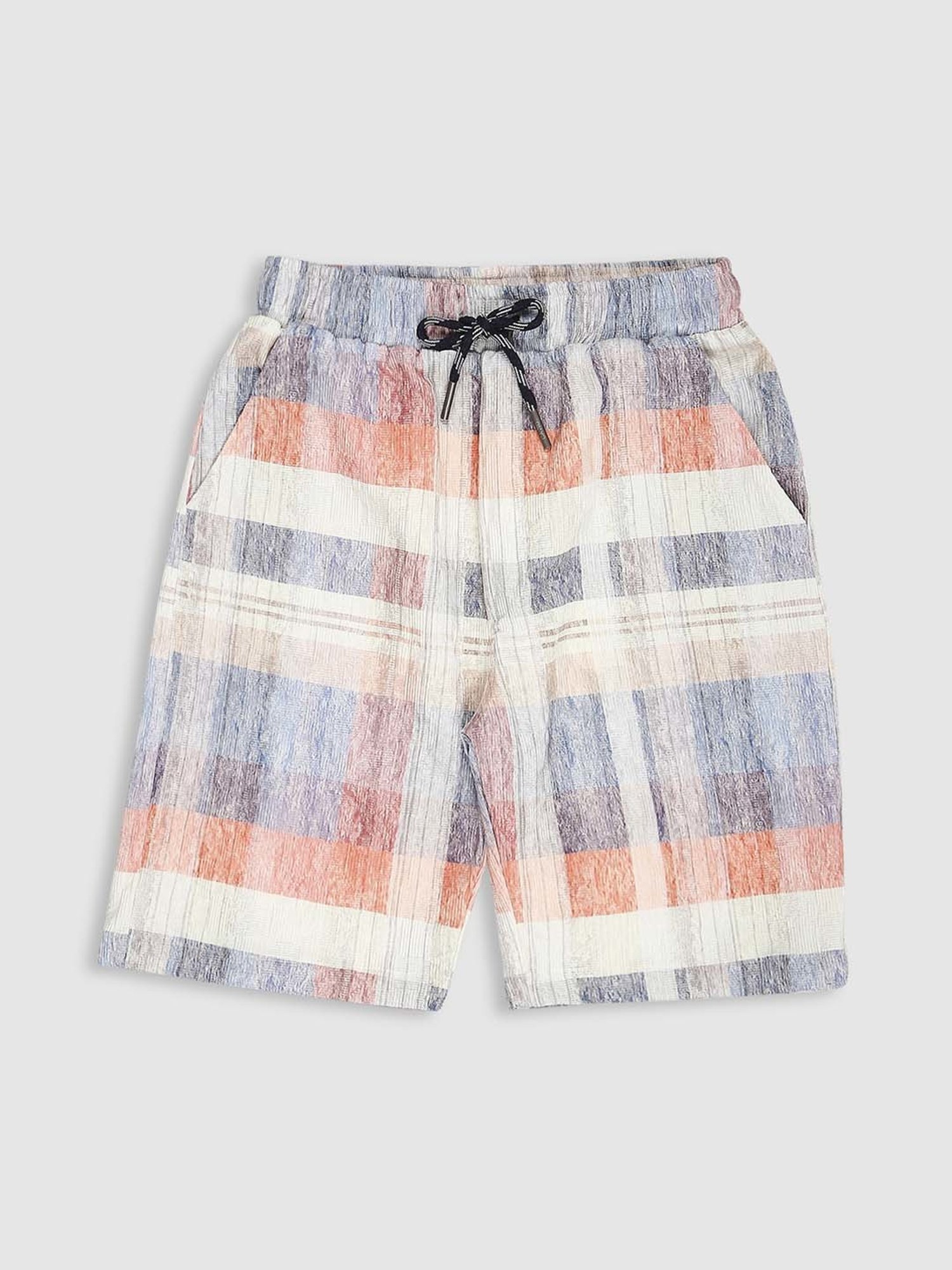 Cavio Kids Blue & Peach Cotton Chequered Shirt Set