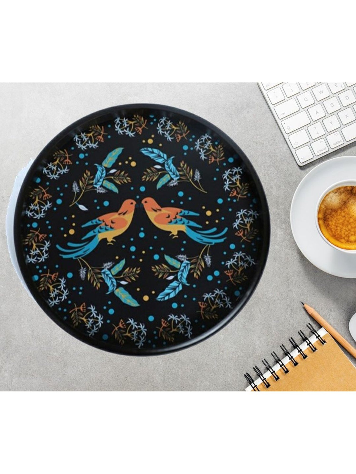 Crayton Bird Printed Round MDF Serving Tray - Set of 1