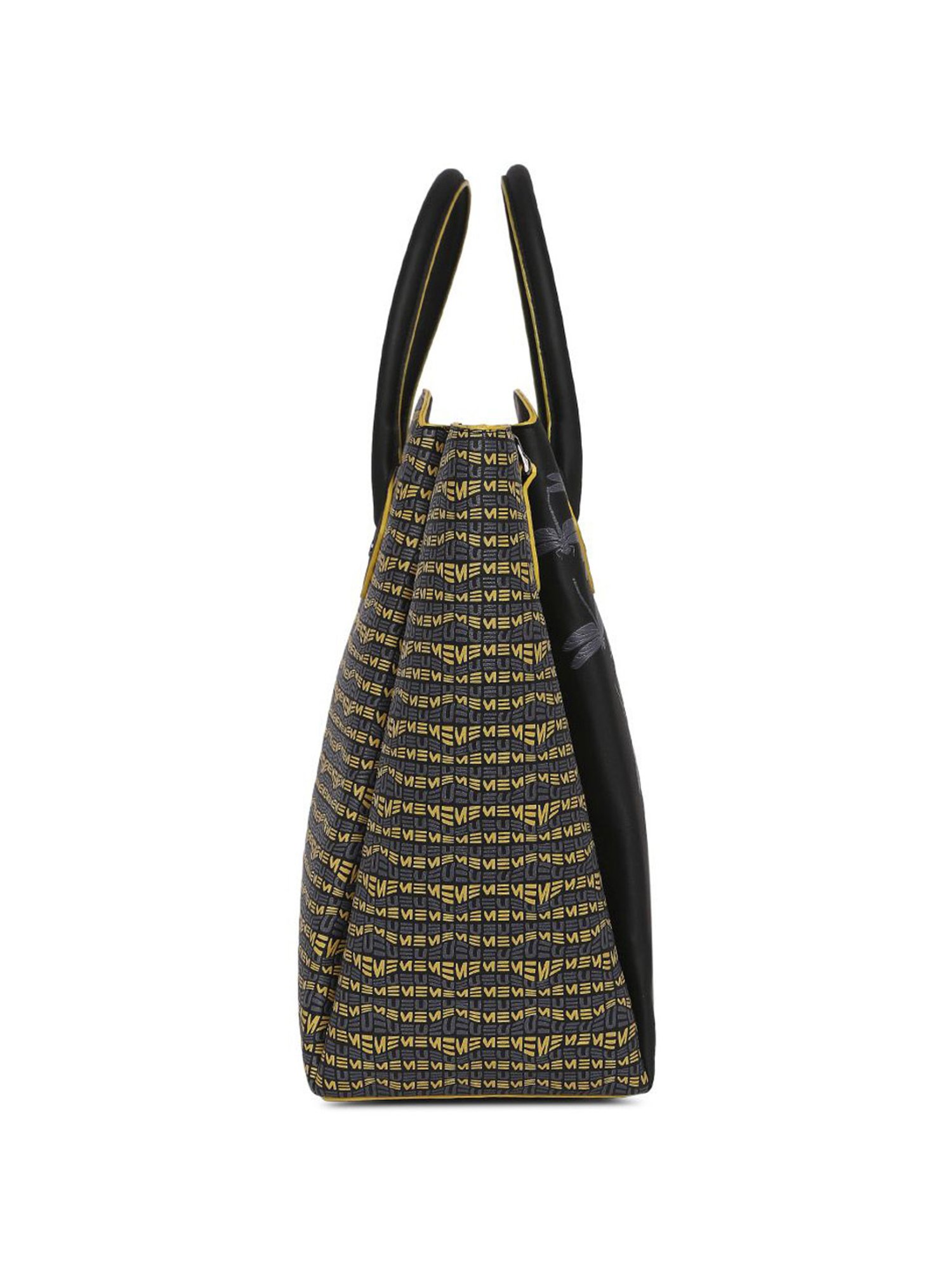 Eume Dragonfly Black Leather Printed Handbag