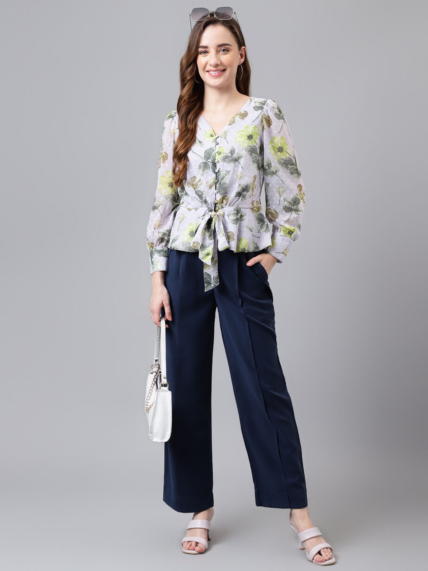 Latin Quarters Grey Floral Peplum Top