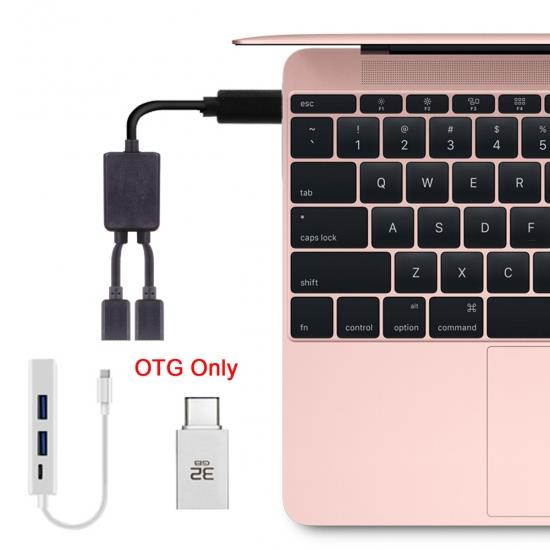 Cablecc Type-C to Dual Ports USB-C Female Hub Cable For Laptop PC & Mouse & Flash Disk