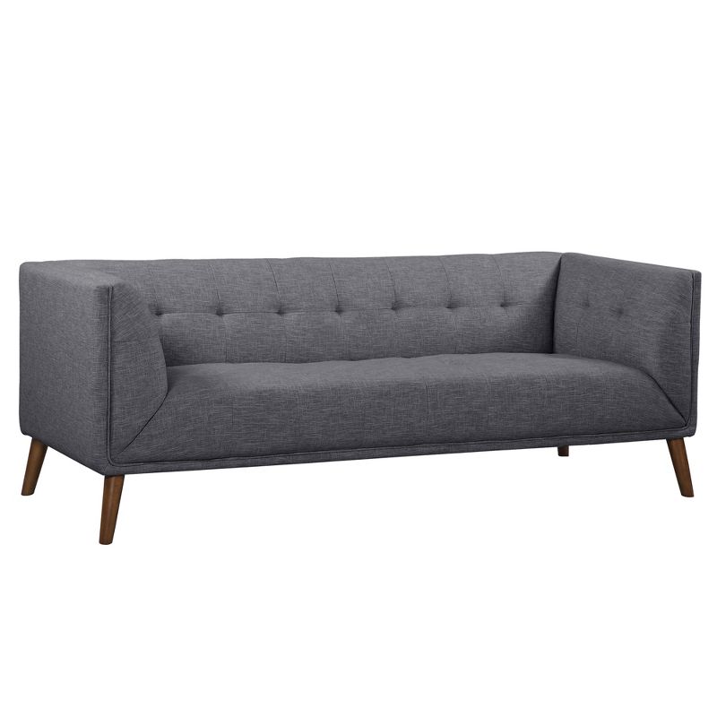 Hudson Mid-Century Button Tufted Sofa Dark Gray Linen/Walnut - Armen Living
