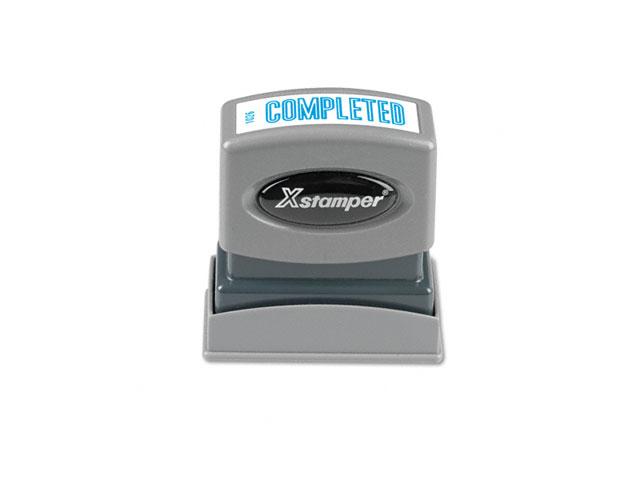 Xstamper ECO-GREEN 1026 Title Message Stamp, COMPLETED, Pre-Inked/Re-Inkable, 1 5/8 x 1/2, Blue