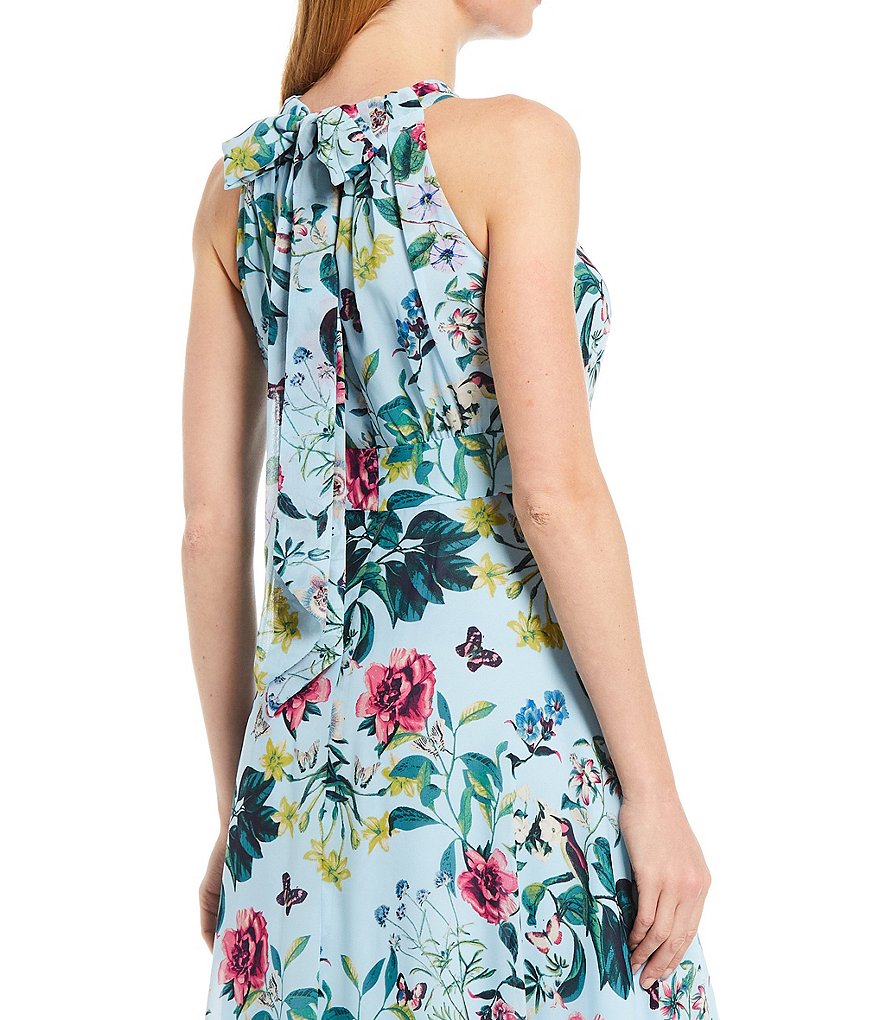 Eliza J Floral Chiffon Halter Sleeveless Maxi Dress