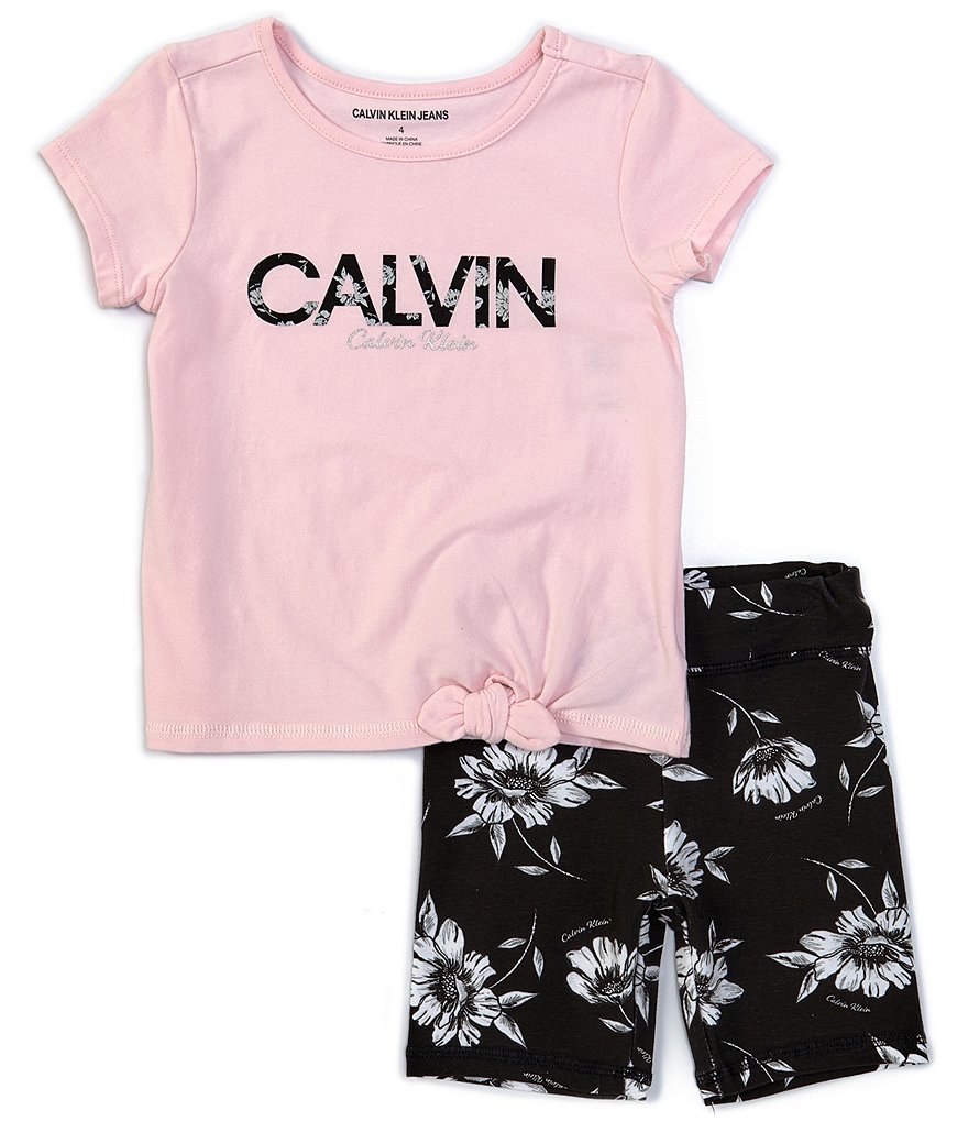 Calvin Klein Calvin Klein Active Little Girls 4-6X Short-Sleeve Logo Tee & Flower Shorts Set