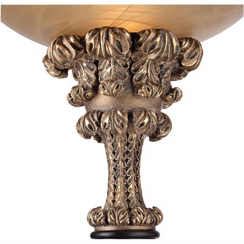 Barnes and Ivy Traditional Torchiere Antique Gold Column Amber Glass Shade Foot Dimmer for Living Room Bedroom Office Uplight