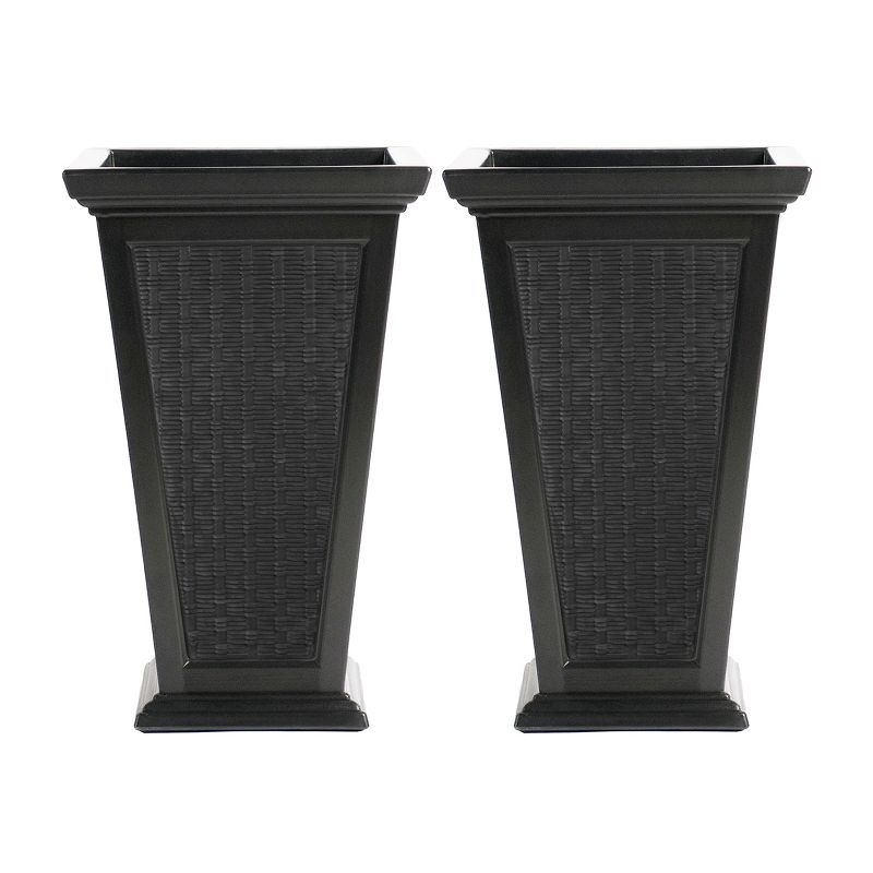 FCMP Outdoor MOD-WP3000-BLK-2 24-Inch Self Watering Freestanding Pedestal Home Wicker Planter Set of 2, Black