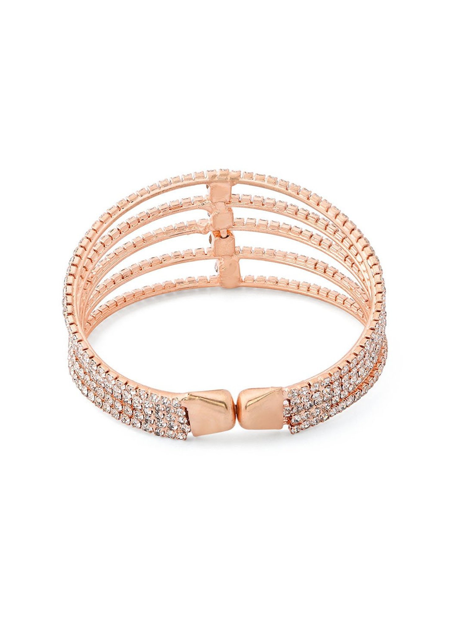 Zaveri Pearls Rose Gold Dazzling Austrian Diamonds Embellished Party Bling Cuff Bracelet-ZPFK12103