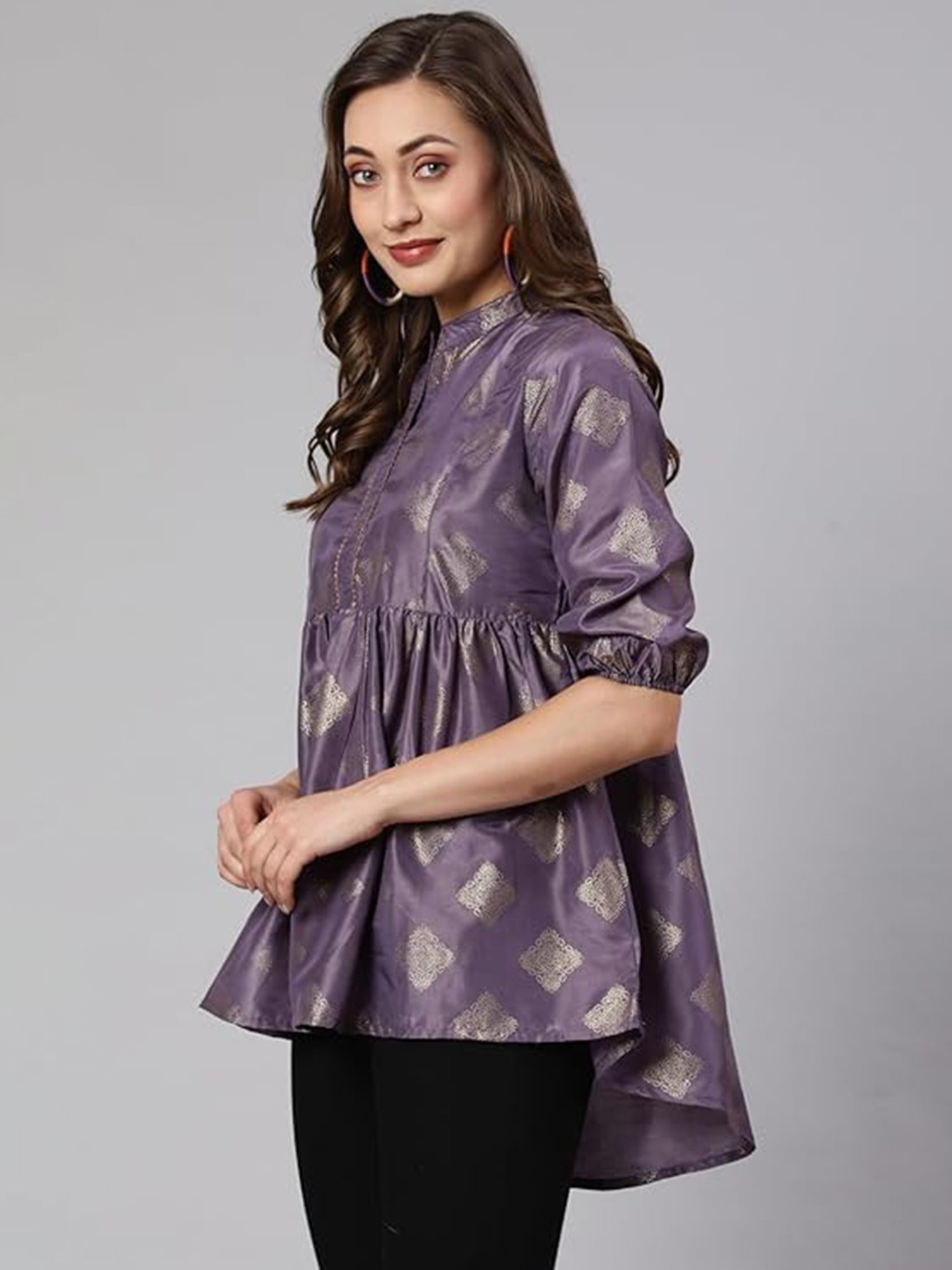 Jaipur Kurti Purple Printed Peplum Top