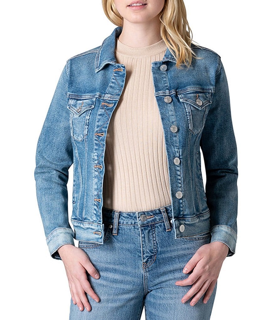 Jag Jeans Kiara Point Collar Neck Long Button Cuff Sleeve Denim Jacket