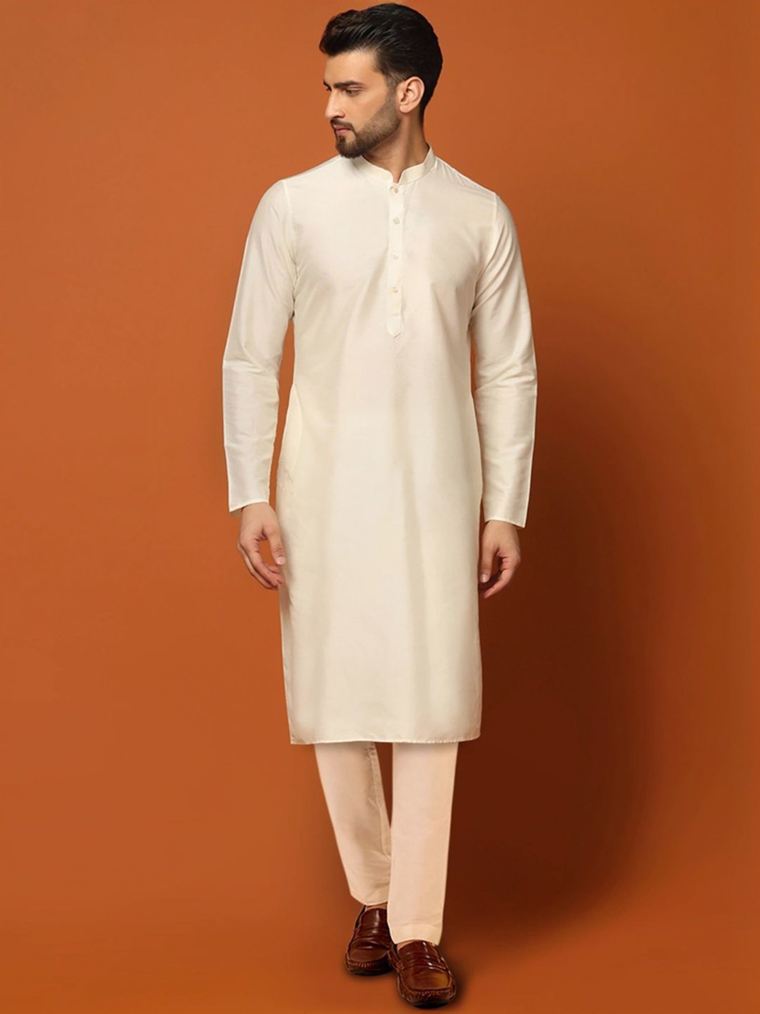 Kisah Beige Regular Fit Jacquard Sherwani Set