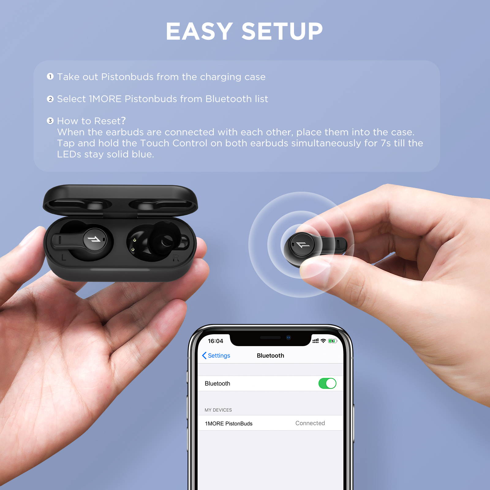 1MORE True Wireless Earbuds, Bluetooth 5.0 In-Ear Earphones, 4 ENC Microphones and DNN Algorithm for Clear Call, Stereo Sound, Touch Control, 20H Playtime, Multiple Pairing Modes, Low Latency, 1MORE P
